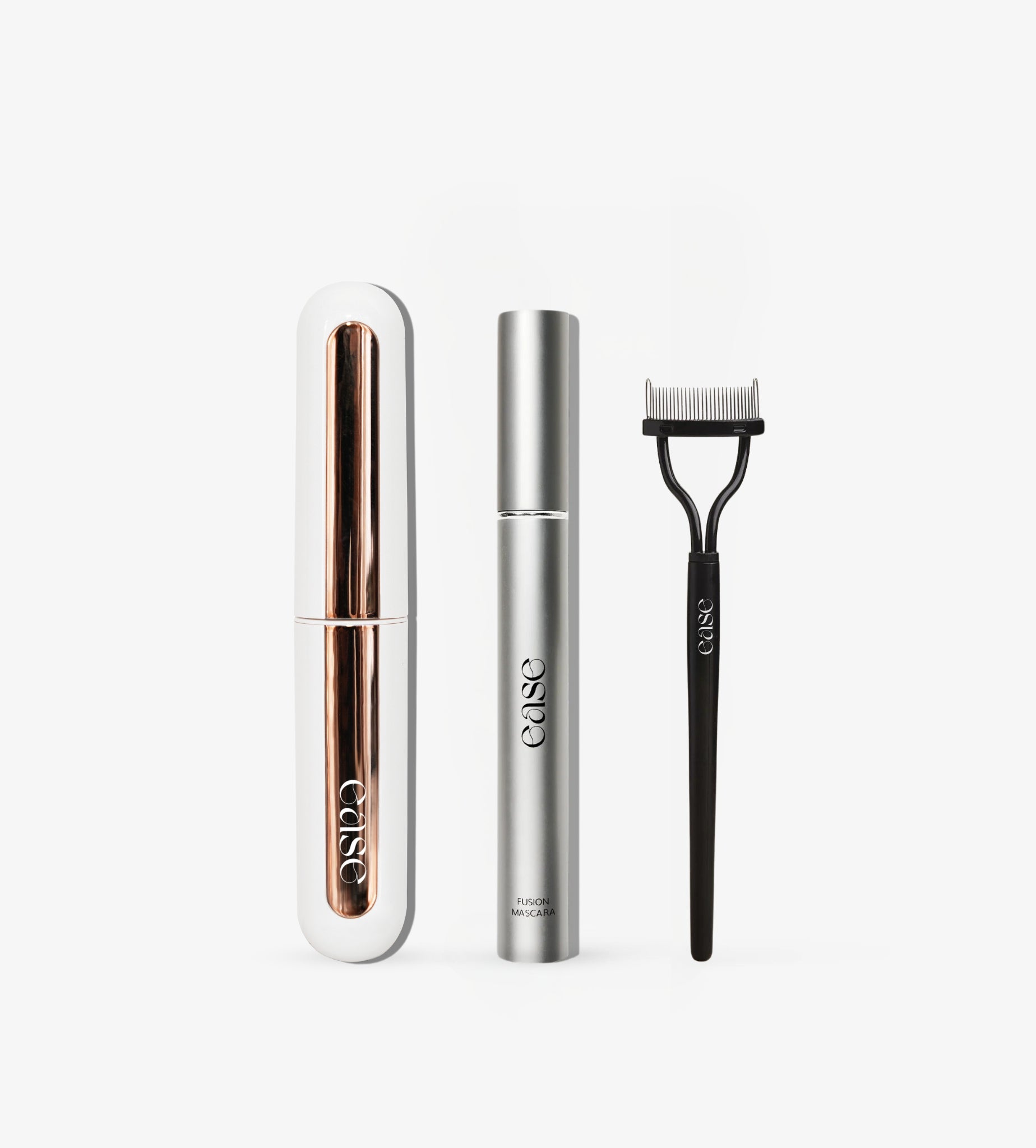 All-in-One lash kit by Ease including curler, Fusion Mascara, and lash separator
