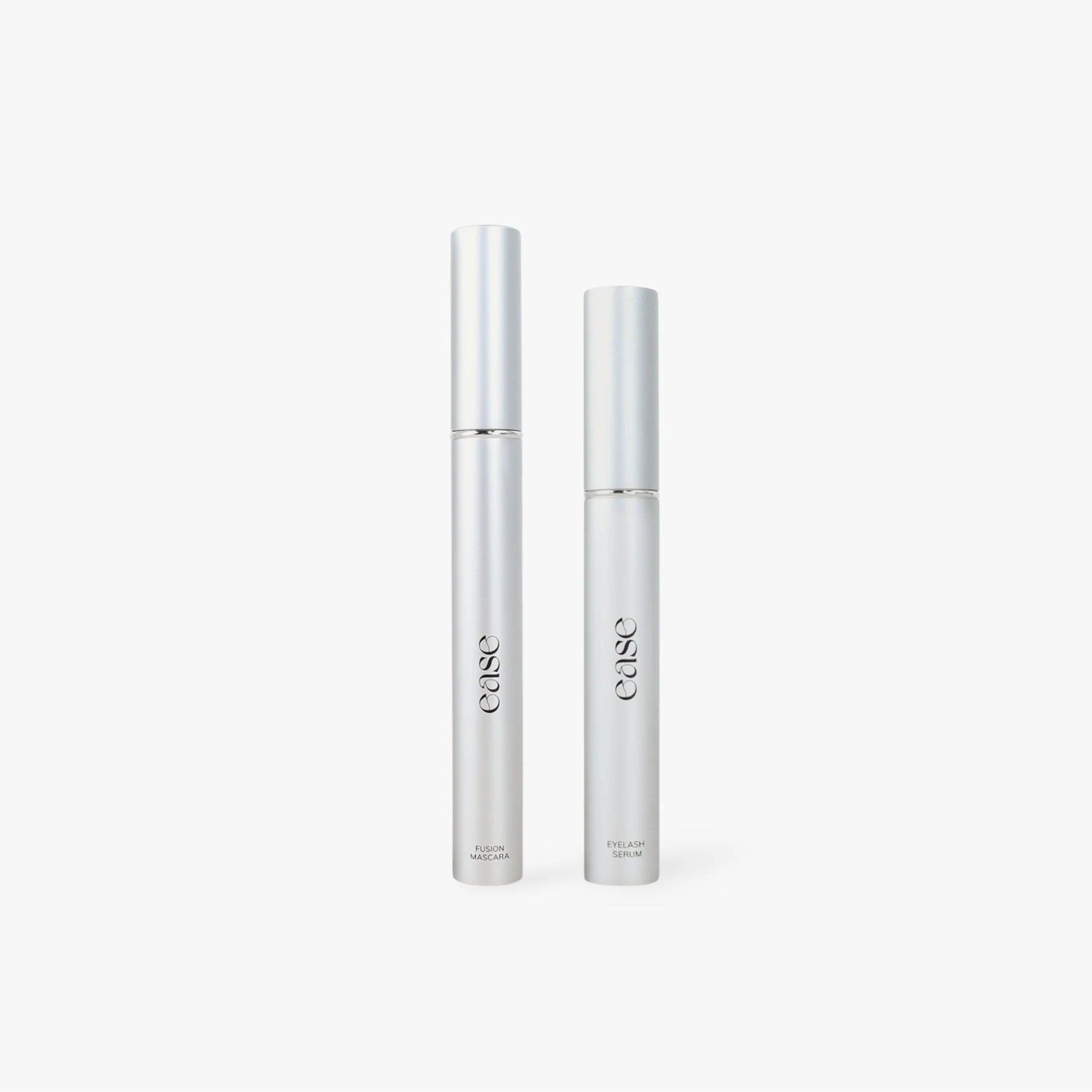 Two silver cosmetic bottles with 'ease' branding on a white background
