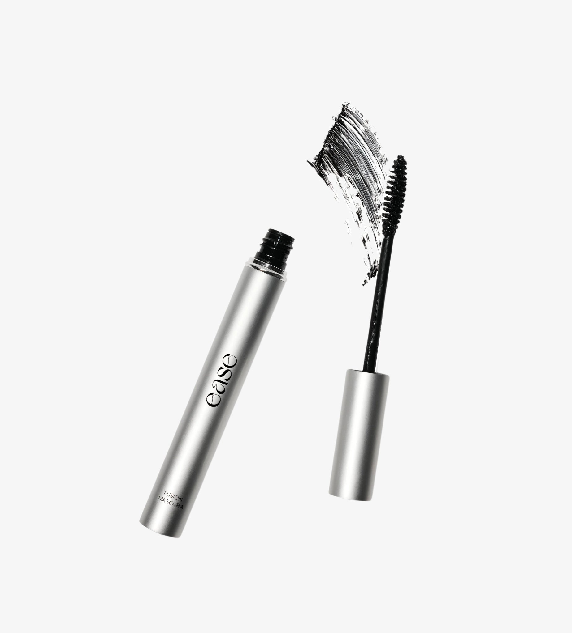 Ease Fusion Mascara tube open with brush showing product application