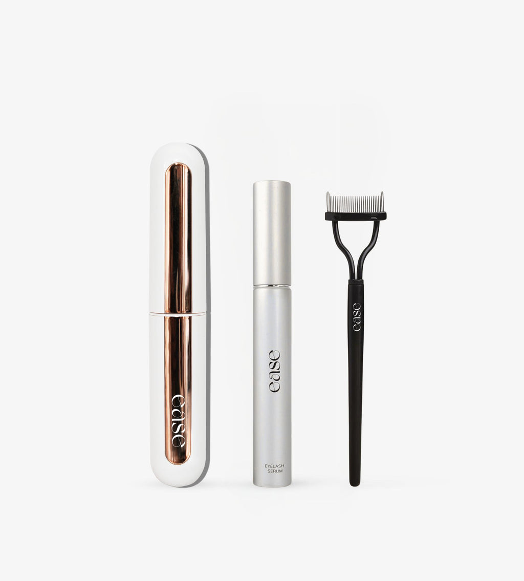 Lash Sculpting Set by Ease featuring heated lash curler, lash separator, and eyelash serum
