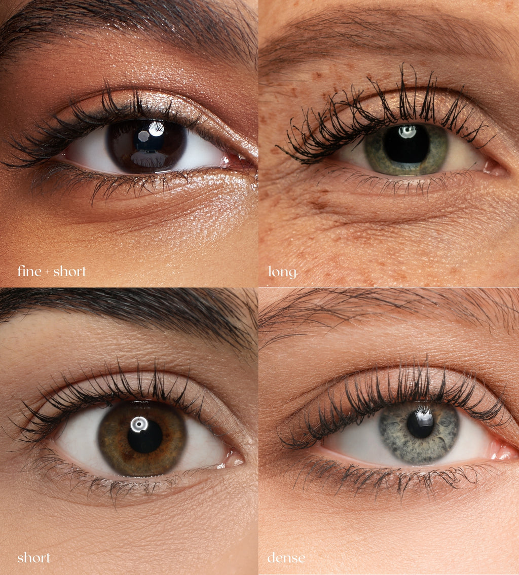 Results of Ease products on different lash types including short, long, fine, and dense lashes